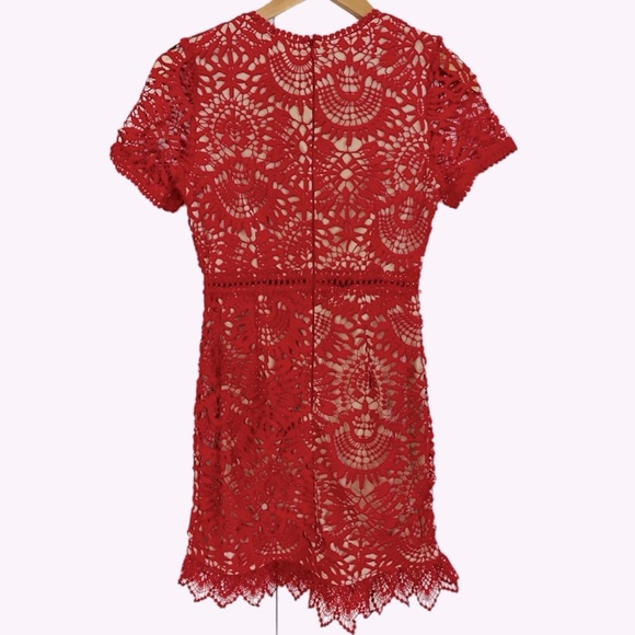 NWOT Lena Crochet Lace Mini Dress with Scalloped Bottom in Red Size XS - Picture 5 of 7